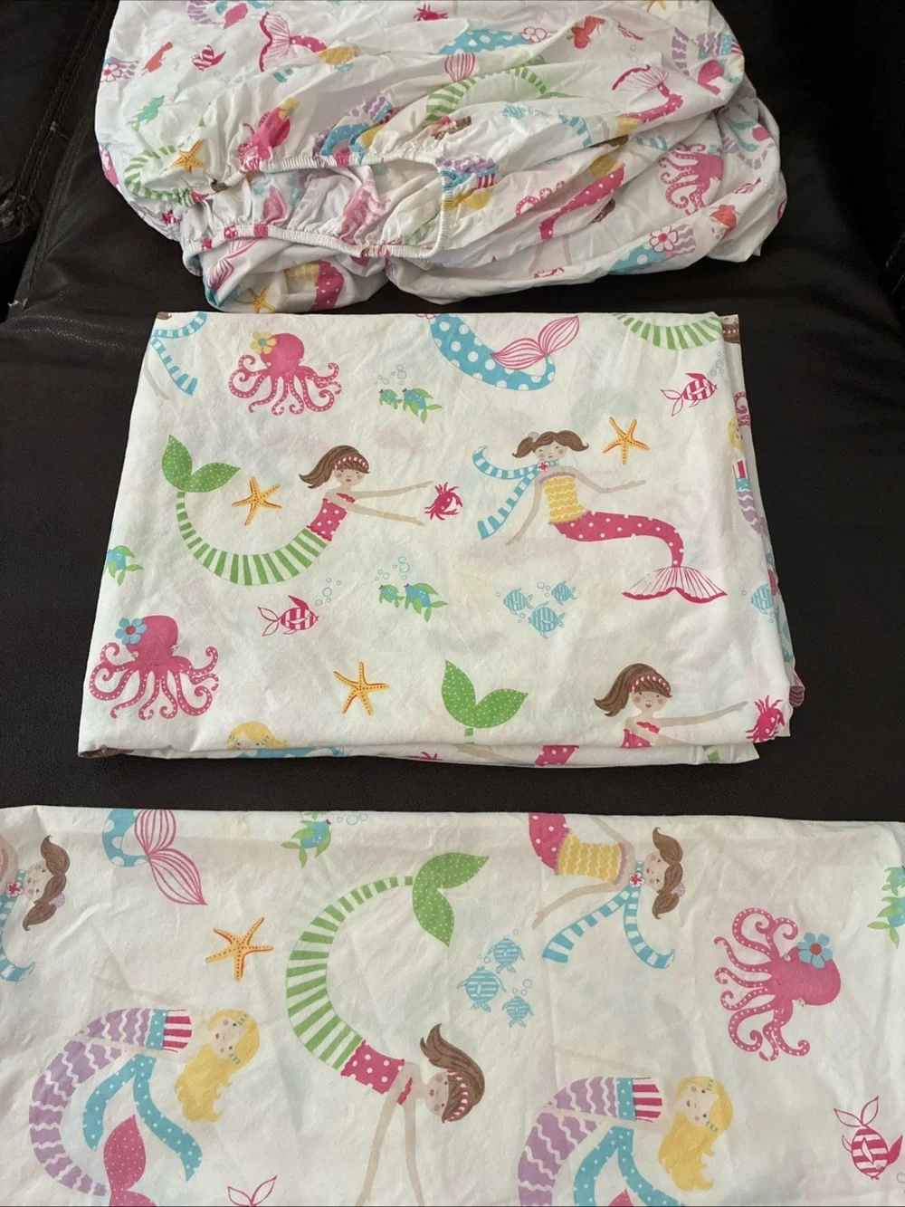 Pottery Barn Kids Mermaid Print 3 Piece Sheet Set